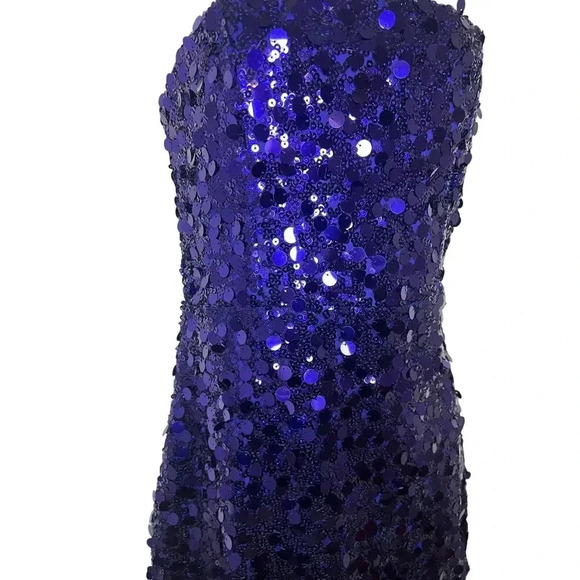 Lulu’s Glittery Persona Dark Blue Sequins Strapless Mini Dress, Mermaidcore - Picture 5 of 12